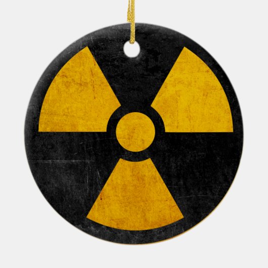 Geel en zwart radioactief kernreactorkeram keramisch ornament (Achterkant)