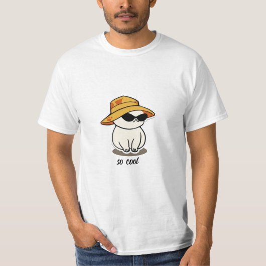 Geel en Zwart Schattige Cat Wit T-Shirt (Voorkant)