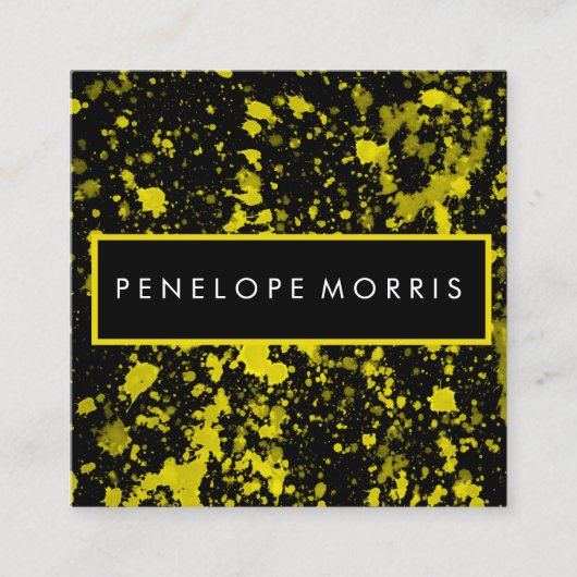 Geel en zwart schilderplaatje — Beauty Stylist Vierkante Visitekaartje (Voorkant)