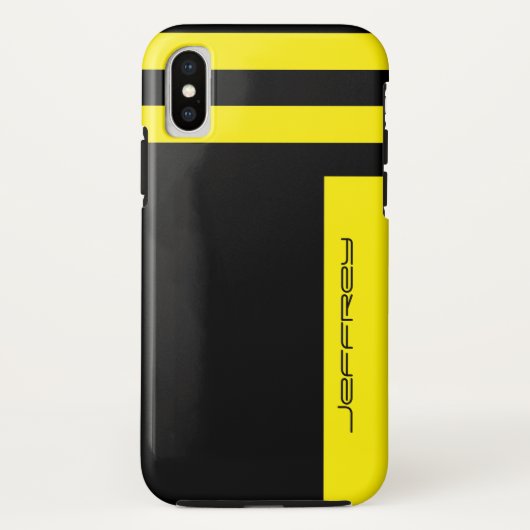 Geel en zwart Stripe Minimale Eenvoudige Naam robu Case-Mate iPhone Case (Achterkant)