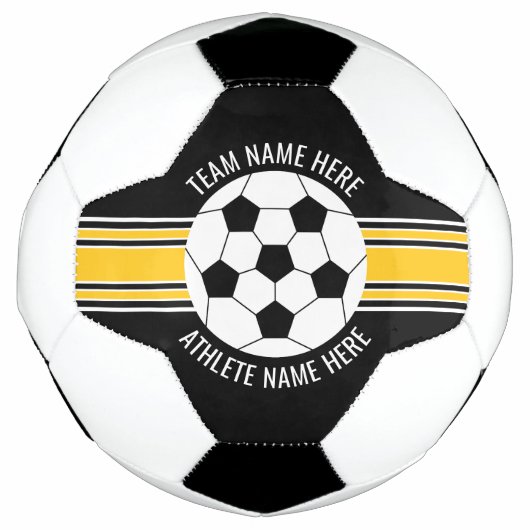 Geel en Zwart Team Kleuren Aangepaste Naam Voetbal (Voorkant)