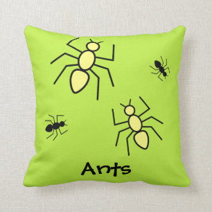 Geel en zwart Vector Ants - Groene achtergrond Kussen