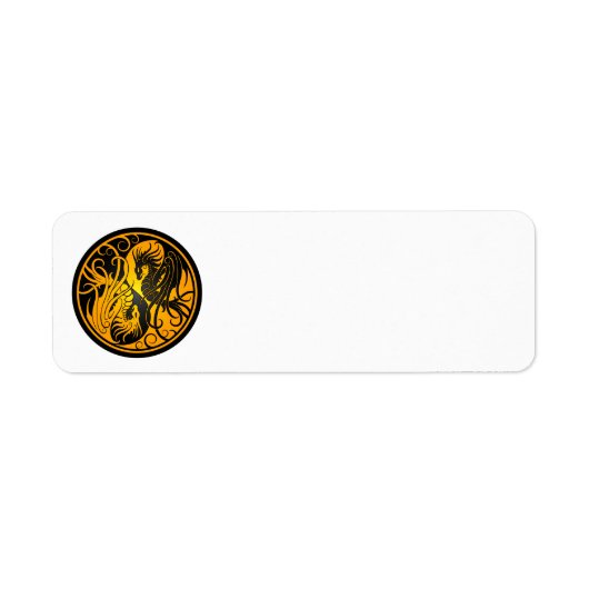 Geel en Zwart Vliegende Yin Yang Dragons Etiket (Voorkant)
