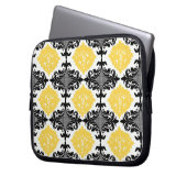 Geel en zwart vochtig bloempatroon laptop sleeve (Voorkant Links)