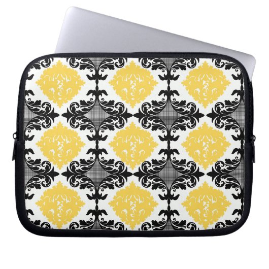 Geel en zwart vochtig bloempatroon laptop sleeve (Voorkant)