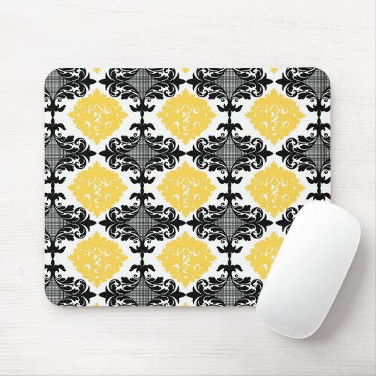 Geel en zwart vochtig bloempatroon muismat (Met muis)