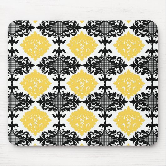 Geel en zwart vochtig bloempatroon muismat (Voorkant)