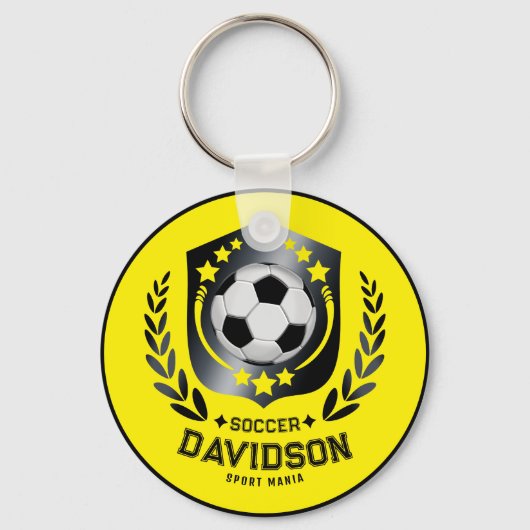 Geel en Zwart Voetbal Naam Geschenk Sleutelhanger (Voorkant)