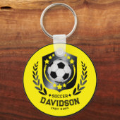 Geel en Zwart Voetbal Naam Geschenk Sleutelhanger (Voorkant)