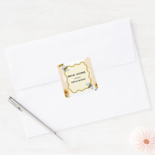 geel en zwart waterverf bruidsdouche vierkante sticker