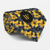 Geel en zwart Waterverf Floral Monogram Stropdas (Opgerold)