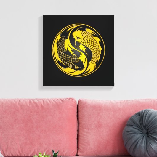 Geel en Zwart Yin Yang Koi Vis Canvas Afdruk (Insitu (Woonkamer))