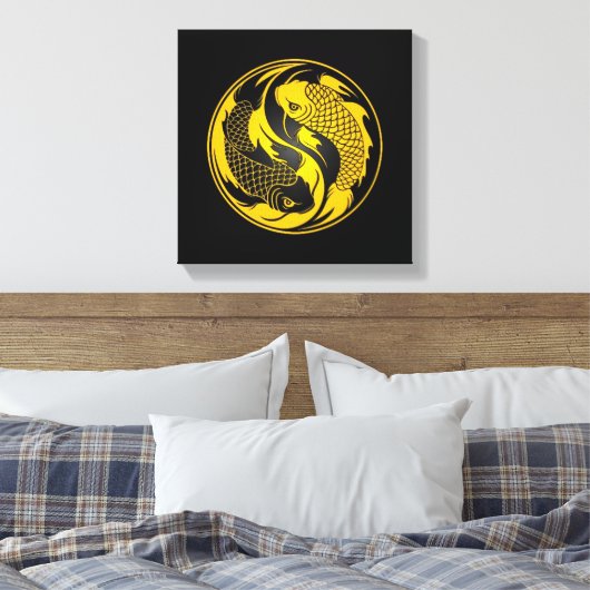 Geel en Zwart Yin Yang Koi Vis Canvas Afdruk (Insitu (Slaapkamer))