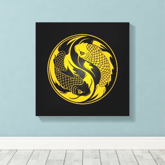 Geel en Zwart Yin Yang Koi Vis Canvas Afdruk (Insitu (Houten vloer))