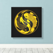 Geel en Zwart Yin Yang Koi Vis Canvas Afdruk (Insitu (Houten vloer))