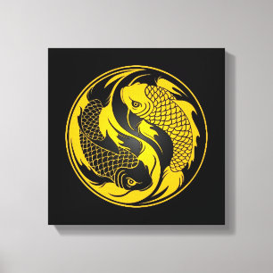 Geel en Zwart Yin Yang Koi Vis Canvas Afdruk