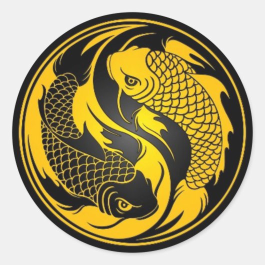 Geel en Zwart Yin Yang Koi Vis Ronde Sticker (Voorkant)