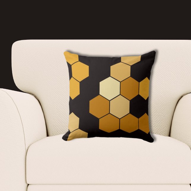 Geel en zwart zeshoek patroon kussen (Yellow and Black Hexagon Pattern Throw Pillow)