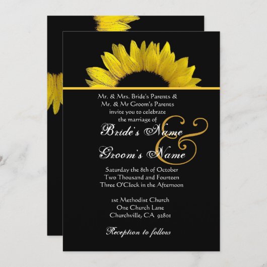 Geel en zwart zonnebloembindpapier kaart (Voorkant / Achterkant)