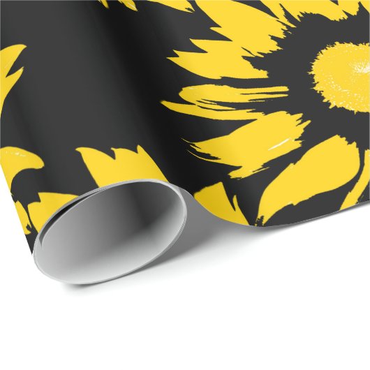Geel en zwart zonnebloempatroon cadeaupapier (Rol Hoek)