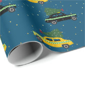 Geel en Zwarte Cab Taxi Kerstblauw Cadeaupapier (Rol Hoek)