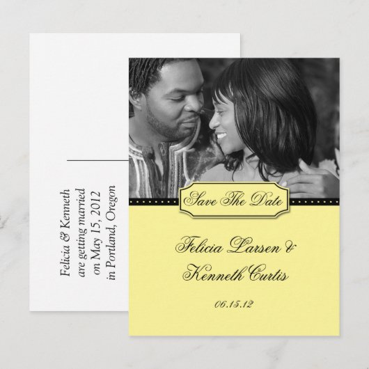 Geel en Zwarte Foto Save The Date Aankondigingskaart (Voorkant / Achterkant)