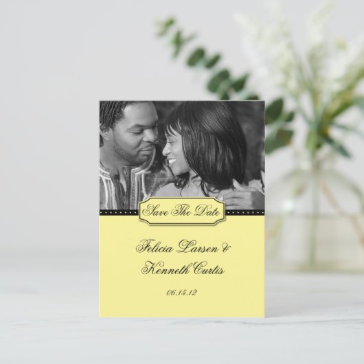 Geel en Zwarte Foto Save The Date Aankondigingskaart (Staand voorkant)