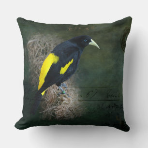 Geel en Zwarte Vogel Fijne Kunst Fotografie Kussen