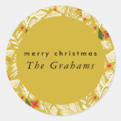 Geel Feestelijk Botanisch Kerststuk Ronde Sticker (Voorkant)