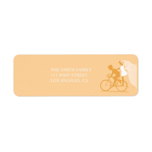 Geel Fietspaar Bruiloft Retouradres Label (Voorkant)