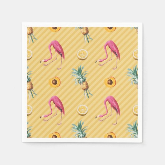 Geel Flamingo Mango Lemon Patroon Servet (Voorkant)