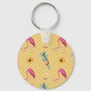 Geel Flamingo Mango Lemon Patroon Sleutelhanger