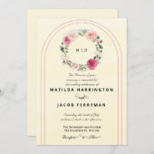 Geel flesjesmonogram Floral grote uitnodiging (Voorkant / Achterkant)