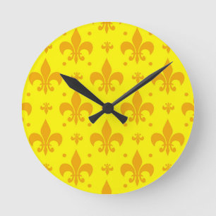 Geel Fleur-de-lis Patroonontwerp Ronde Klok