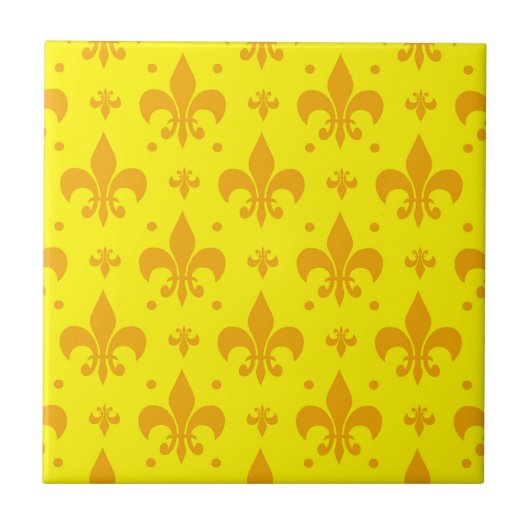 Geel Fleur-de-lis Patroonontwerp Tegeltje (Voorkant)