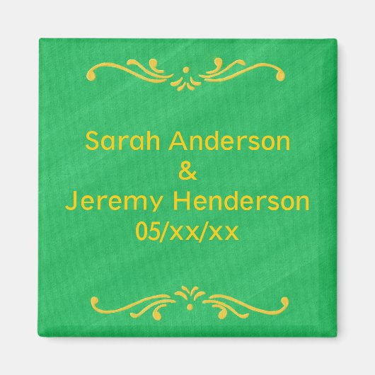 Geel Fleur De Lis Rand Groen Save date Magneten (Voorkant)