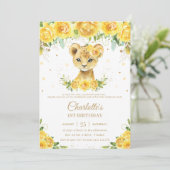 Geel Floral Geel goud, zoete lion Cub, 1e verjaard Kaart (Staand voorkant)