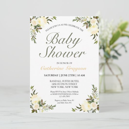  geel Floral Genderneutraal Baby shower Kaart (Staand voorkant)