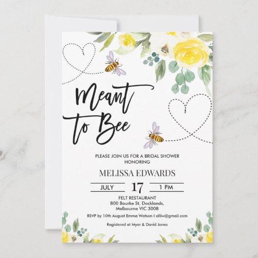 Geel Floral Meant to Bee Vrijgezellenfeest Kaart (Voorkant)