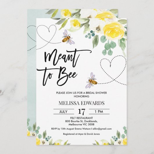 Geel Floral Meant to Bee Vrijgezellenfeest Kaart (Voorkant / Achterkant)