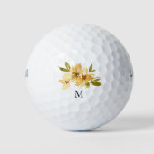 Geel Floral Monogram Golfballen (Voorkant)