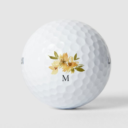 Geel Floral Monogram Golfballen (Voorkant)
