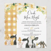Geel Floral Oink Moo Neigh Boerderij Baby shower Kaart (Voorkant / Achterkant)