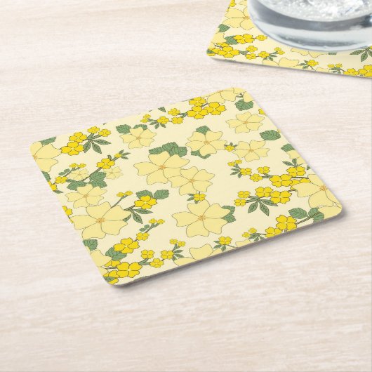 Geel Floral Pattern Kartonnen Onderzetters (Schuin)
