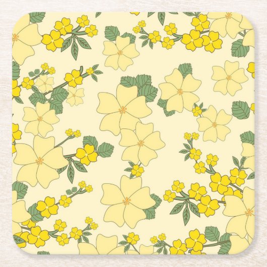 Geel Floral Pattern Kartonnen Onderzetters (Voorkant)