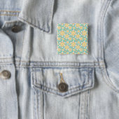 Geel Floral Pattern Vierkante Button 5,1 Cm (In situ)
