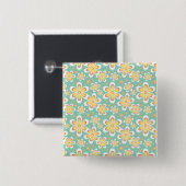 Geel Floral Pattern Vierkante Button 5,1 Cm (Voorkant /achterkant)