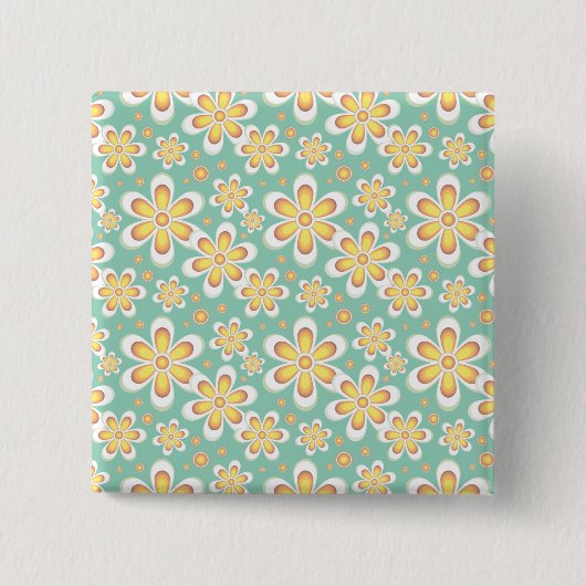 Geel Floral Pattern Vierkante Button 5,1 Cm (Voorkant)