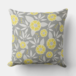 Geel Floral Pillow Hoesje, grijs en geel Kussen