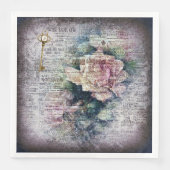 Geel Floral Roos Victoriaans Ephemeral Decoupage Servet (Voorkant)